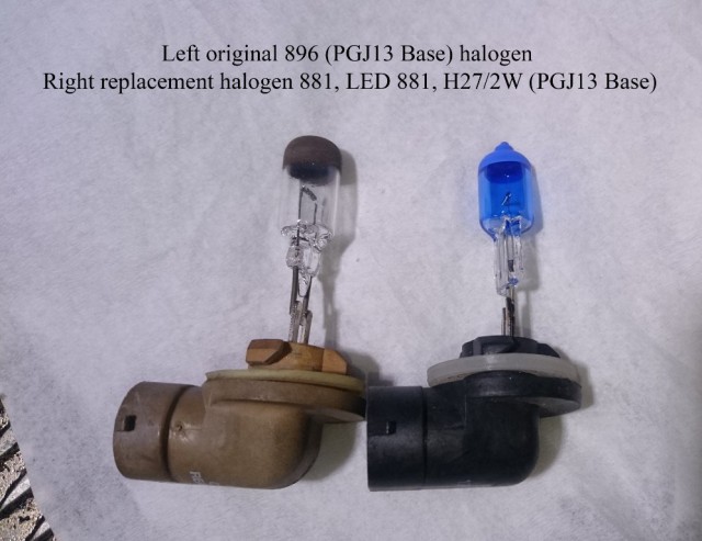 Dimljuslampa: halogen 881 27W, Led 881 H27/2W (PGJ13 Base)